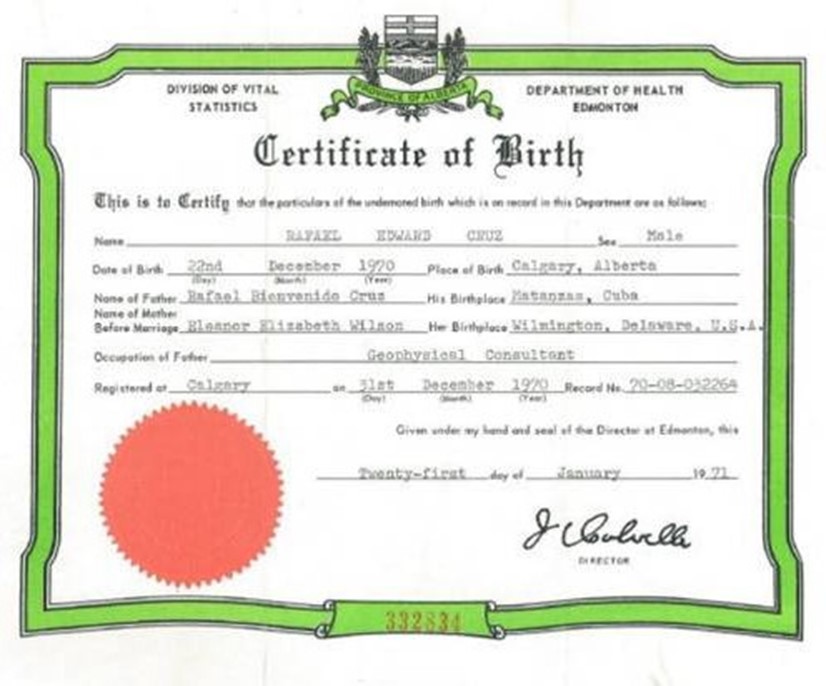 Ted Cruz's birth certificate  (real)